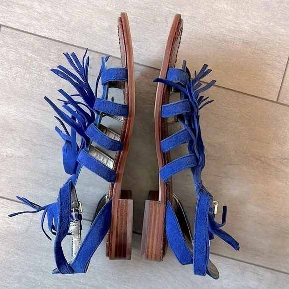 HOST PICK 💙 SAM EDELMAN Suede Leather Fringe Sandal Royal Blue, Size 7.5 - Picture 7 of 13